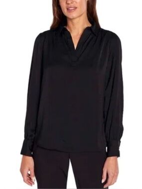 Banana Republic Black V-Neck Long-Sleeve Blouse